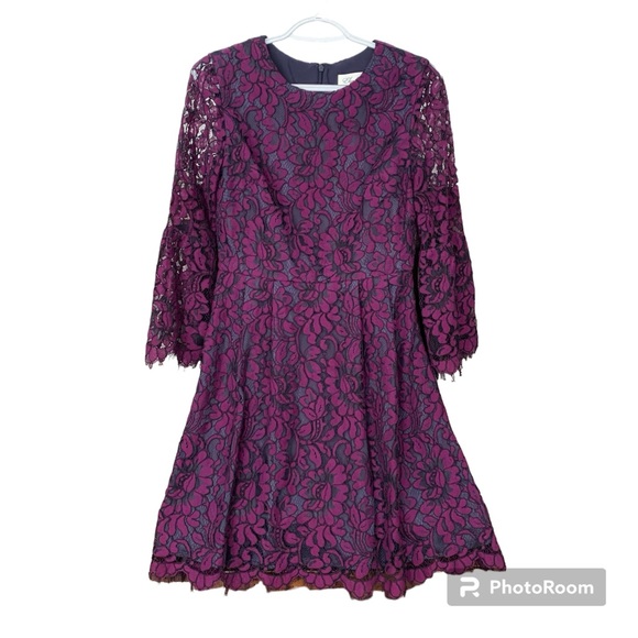 Eliza J Illusion Floral Lace Cocktail Dress, Purple, Dark Romance, Size 4 - Picture 3 of 15